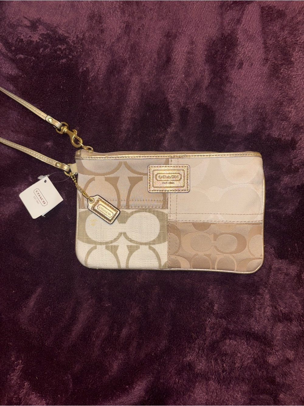 Coach Signature Patchwork Wristlet in Neutral Beige NWT